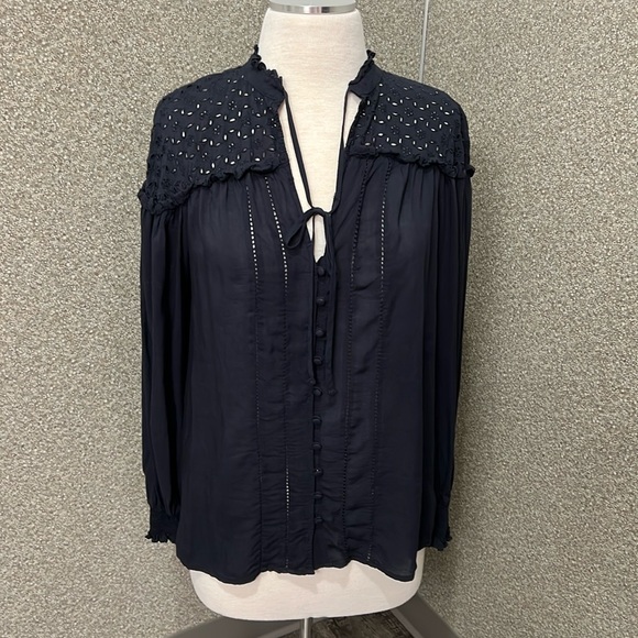 Johnny Was Jade Women’s Navy Long Sleeve Button Down Blouse - Picture 2 of 16
